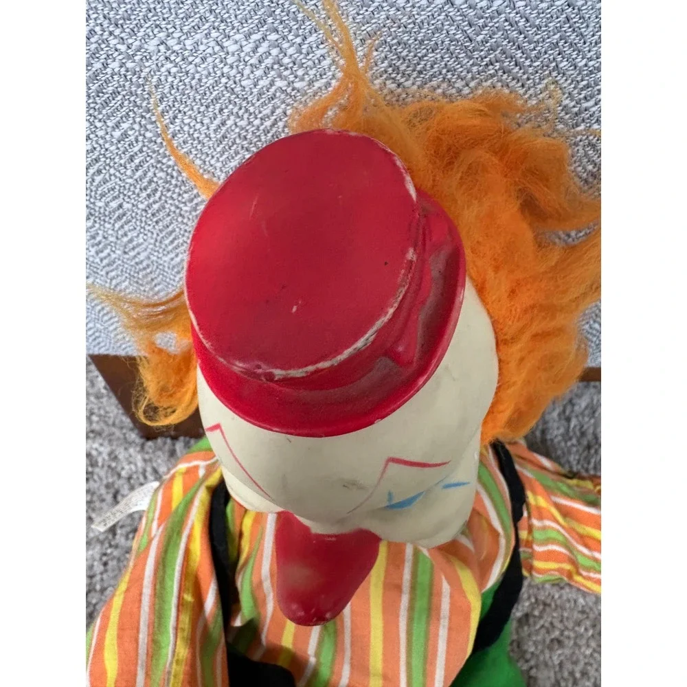 Vintage 1963 Gund J‎ Swedlin Rubber Face Clown Doll Striped Plush Toy MCM 1960s